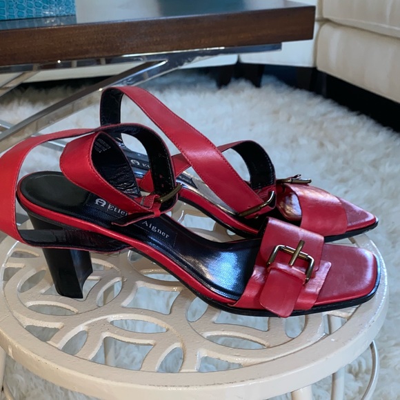 Red Leather Etienne Aigner Sandals Sz 7.5 - Picture 5 of 6